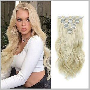 Clip In Hair Extensions Synthetic Fiber Light Blonde